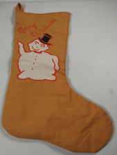 Snowman Christmas Stocking 17" Brown Homemade Hand Sewn Quilted Holiday Vintage