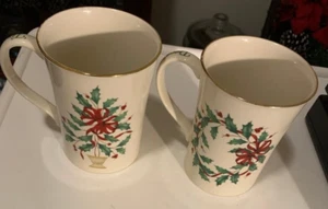 Lenox Holiday Warmest Wishes Mugs - Set of 2 Tis the Season, Deck the Halls NWOT - Picture 1 of 3