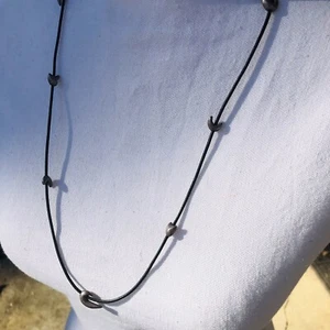 Vtg Museum Of Fine Arts Leather Cord Necklace With Sterling Silver Satellite MFA - Picture 1 of 4