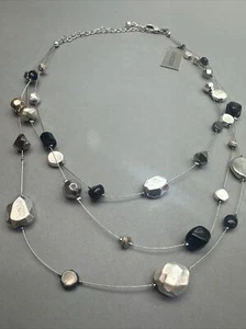 Vtg Chico's Silver Black Tone Floating Glass Bead Multistrand Necklace NWT - Picture 1 of 13