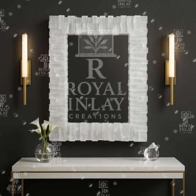 Espejo de cristal de selenita - Arte de pared rectangular con piedras preciosas - Decoración de vestíbulo de lujo Foto 1 de 4