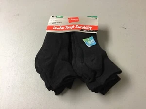 NWT Boy’s Hanes Cushioned Ankle Socks Shoe Size 3-9 Black 10 Pair #297W - Picture 1 of 2