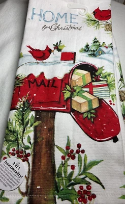 KAY DEE DESIGNS KAY DEE KITCHEN TOWELS (2) HOME FOR CHRISTMAS MAILBOX 18 X 28 COTTON TERRY NWT