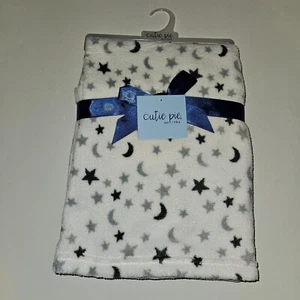 NEW Cutie Pie Gray Stars Moons White Fleece Baby Blanket Lovey 30" x 36" - Picture 1 of 4