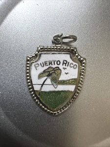 Vintage Sterling Silver PUERTO RICO Enamel Travel Shield Charm - Afbeelding 1 van 4