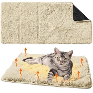 4 Pack Self Warming Cat Bed Pad Self Heating Dog Mat with Fluffy Faux Fur Plu... - Picture 1 of 7