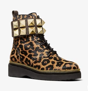 Michael Kors Haskell Studded Leopard Printed Calf Hair Stud Combat Boots 7,5 NEU - Bild 1 von 13