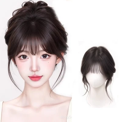 Peluca de cabello humano Remy con flecos de parte media sin costuras para mujer Foto 1 de 4