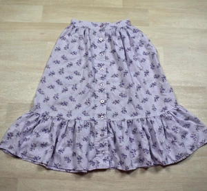 Falda Midi Algodón Años 70 Boho Hippy Púrpura Floral Volantes Hecha a Mano De Colección - Imagen 1 de 3