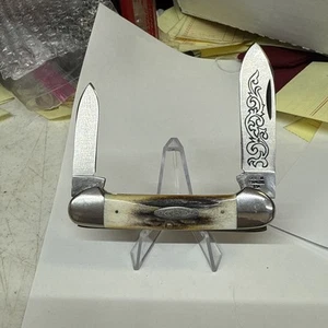 Vintage Case XX Stainless USA 3 Dot 1977 Stag 52131 SSP Blue Scroll Canoe Knife - Picture 1 of 14