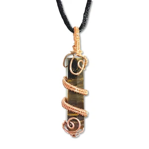 Tigers Eye Pendant Copper Scroll Gemstone Grounding & Focus Necklace Jewellery - Picture 1 of 16