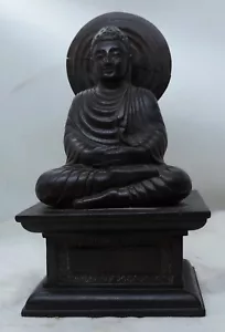 Vintage Carved Wood Seated Buddha on Platform Antique - Picture 1 of 7