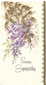 VTG Card 3.75 x 7" - Sympathy w/Purple Flowers and Glitter - Picture 1 of 3