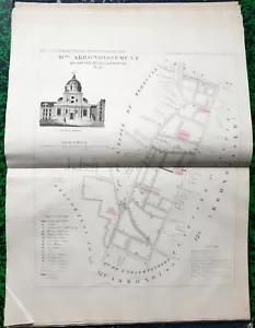 Paris V ème Ancien XI ème - Quartier de la Sorbonne Rare Plan Décoré 36x29 1836 - Bild 1 von 3