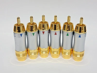 6件装RCA公头插头焊接,24K镀金纯铜音频视频连接器 — 第 1/3 张图片