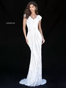 Sherri Hill 51736 Ivory Silver Stunning Pageant Gala Gown Dress sz 2 - Picture 1 of 7