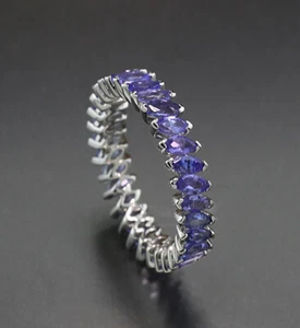 Tanzanita Memoire Anillo 2,50 Quilates 750er Oro Blanco Eternity Memoryring Azul - Imagen 1 de 4