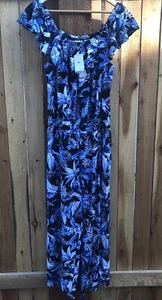 TOMMY Bahama Indigo Garden Sleeveless Long Pant Jumpsuit Sz Lg Tropical NWT - Picture 1 of 7