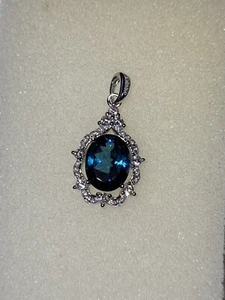 London Blue Topaz And Cubic Zirconia Pendant In Sterling Silver - Picture 1 of 8