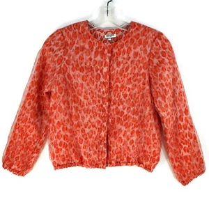 Kenzo Blouse Youth Kids Sz 12A Snap Up Long Sleeve Translucent Orange Leppard - Picture 1 of 12