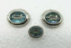 Vintage Herren Swank Oval Blau und Silber Dampflok Manschettenknöpfe & Krawattennadel - Bild 1 von 5