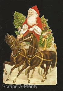 German Embossed Vintage Style Scrap Die Cut - Large Christmas Santa Horse BK5125 - Bild 1 von 1