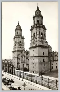 1940er Morelia Kathedrale Straßenansicht Morelia Mexiko RPPC Foto Postkarte - Bild 1 von 2