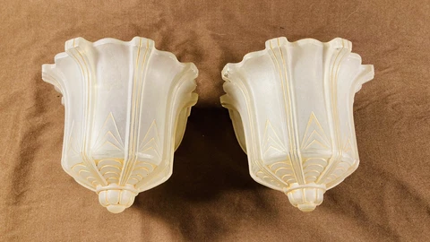 Lot of 2 Vintage Antique Art Deco Glass Slip Shade For Chandelier Or Sconce Cover