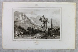 Brandis Engraving. Tyrol. Austria. Thiénon. Cholet.Grabado Brandis. Tirol. - Imagen 1 de 9