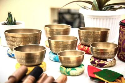 Tibetan MANTRA ETCHING Handmade 7 pcs singing bowl for sound healing meditation - Image 1 of 4