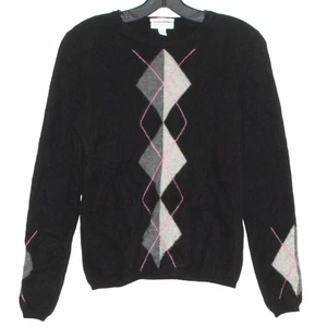 Charter Club Pullover Kaschmir Argyle Preppy Academia minimalistisch schwarz Medium - Bild 1 von 4