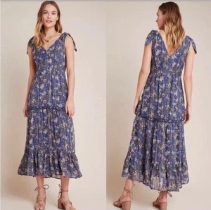 Anthropologie Ranna Gill Lyndsey Shimmer Maxi Midi Dress Boho Gr. M Neu mit Etikett - Bild 1 von 20