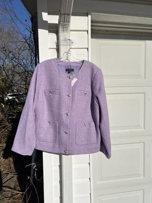 Blazer Talbots Bonito Blanco Lavanda Espiga Corto Mezcla Lana Forrado 16W Nuevo con Etiquetas Foto 1 de 4