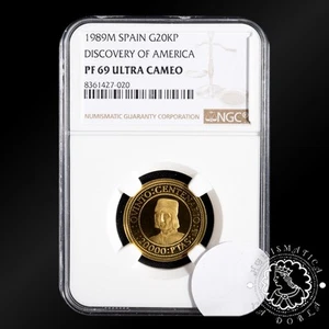 1989 - 20000 PESETAS Oro - V Aniversario - Pinzón - NGC PF69 UC - Picture 1 of 2
