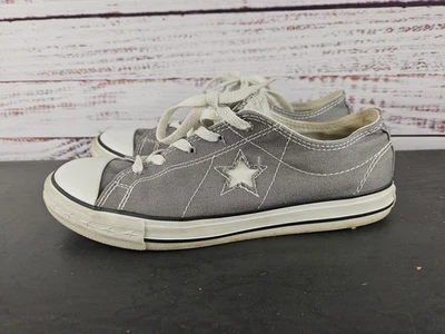 匡威 Converse One Star Junior 尺码 6 灰色帆布运动鞋 系带 健身房 因果  — 第 1/4 张图片