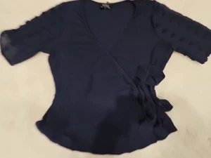 Women's Flower & Feather Blue Open Blouse Size Small - Picture 1 of 11
