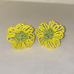 Retro 60er Jahre Saatperlen gelbe Blume Serviettenringe 2er Set - Bild 1 von 8
