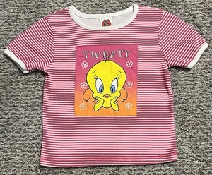 Girls Vintage Looney Tunes Tweety Bird Pink Striped Shirt 1997 Size 8 EUC - Picture 1 of 4