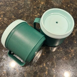 Vintage Stanley Aladdin Mugs Travel Insulated Set of 2 Green 12 oz Coffee Cup - Picture 1 of 9