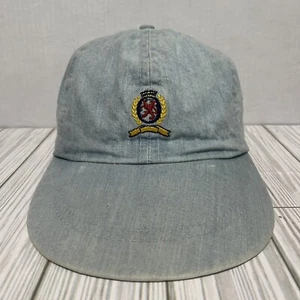 Vintage Tommy Hilfiger Hat Cap Blue Denim Crest Long Bill Stretch Fit Made USA - Picture 1 of 14
