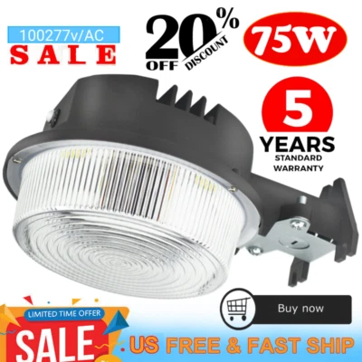 Luz LED de granero 75W 8400LM anochecer a amanecer patio exterior iluminación de área de calle IP65 Foto 1 de 4