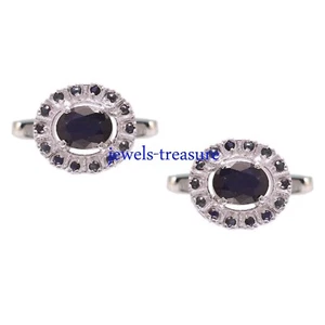 Natural Blue Sapphire Gemstones with 925 Sterling Silver Cufflinks for men's #13 - Picture 1 of 6