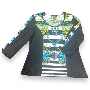 Frank Lyman Women Top Sz 16 3/4 sleeve black white stripe jewelry Art To Wear - Picture 1 of 8