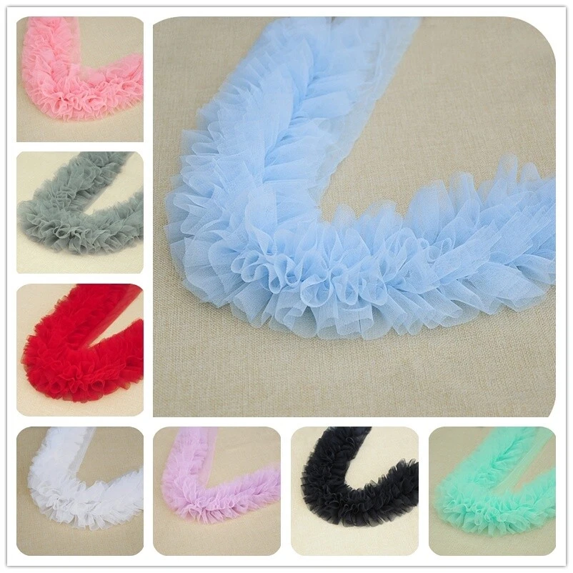 Ruffle Pleated Mesh Edging Fabric Lace Trim Frill Skirt Wedding Dress DIY Sewing - Image 1 of 4