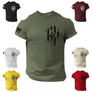 T-shirt uomo bandiera USA stelle maglietta americana palestra allenamento cotone maniche corte top - Foto 1 di 11