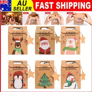 24PCS Christmas Cookie Box Kraft Paper Candy Gift Boxes Bags Food Package - Picture 1 of 12