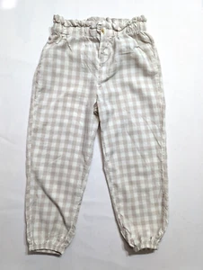 H&M 4T T Paper Bag Trousers Adjustable Waist Boys Girls Unisex Checkered Beige - Picture 1 of 5