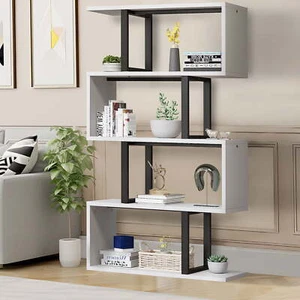 5-Tier S-Shaped Bookshelf Geometric Bookcase Wooden Z-Shelf Storage Shelving New - Picture 1 of 8