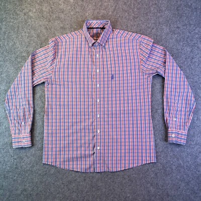 Camisa Johnnie-O Para Hombre Mediana Azul Rojo Rayas Rendimiento Manga Larga Abotonada Foto 1 de 4