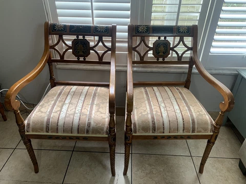 Vintage Georgian Style Quantity Pair Carved Wood Armchairs Cover